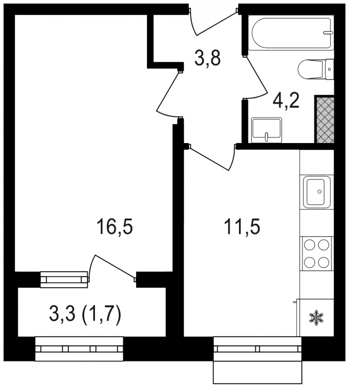 1-комнатная квартира с отделкой в ЖК Symphony 34 на 14 этаже в 1 секции. Сдача в 2 кв. 2025 г.