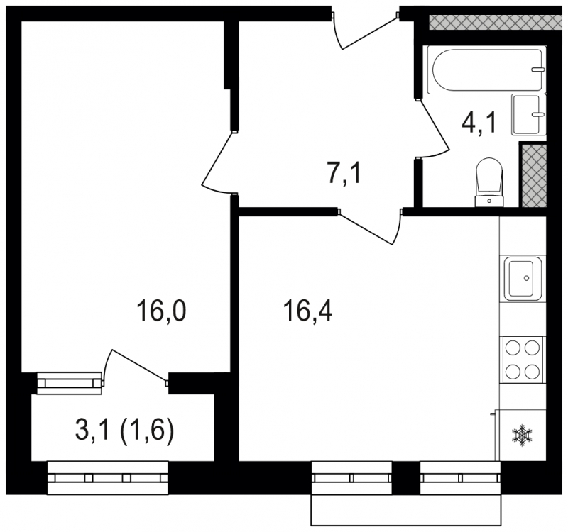 1-комнатная квартира (Студия) в ЖК Friends на 12 этаже в 1 секции. Сдача в 1 кв. 2024 г.