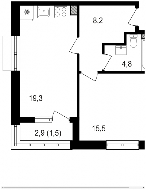 1-комнатная квартира в ЖК Symphony 34 на 21 этаже в 1 секции. Сдача в 2 кв. 2025 г.