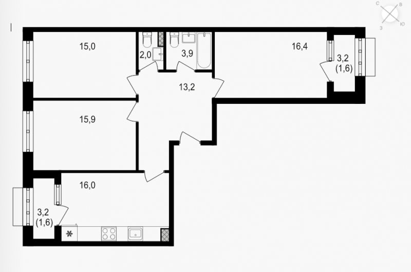 3-комнатная квартира в ЖК Михалковский на 15 этаже в 5 секции. Сдача в 3 кв. 2024 г.