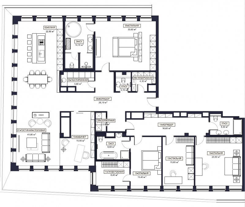 1-комнатная квартира в ЖК SHAGAL на 2 этаже в 1 секции. Сдача в 4 кв. 2023 г.