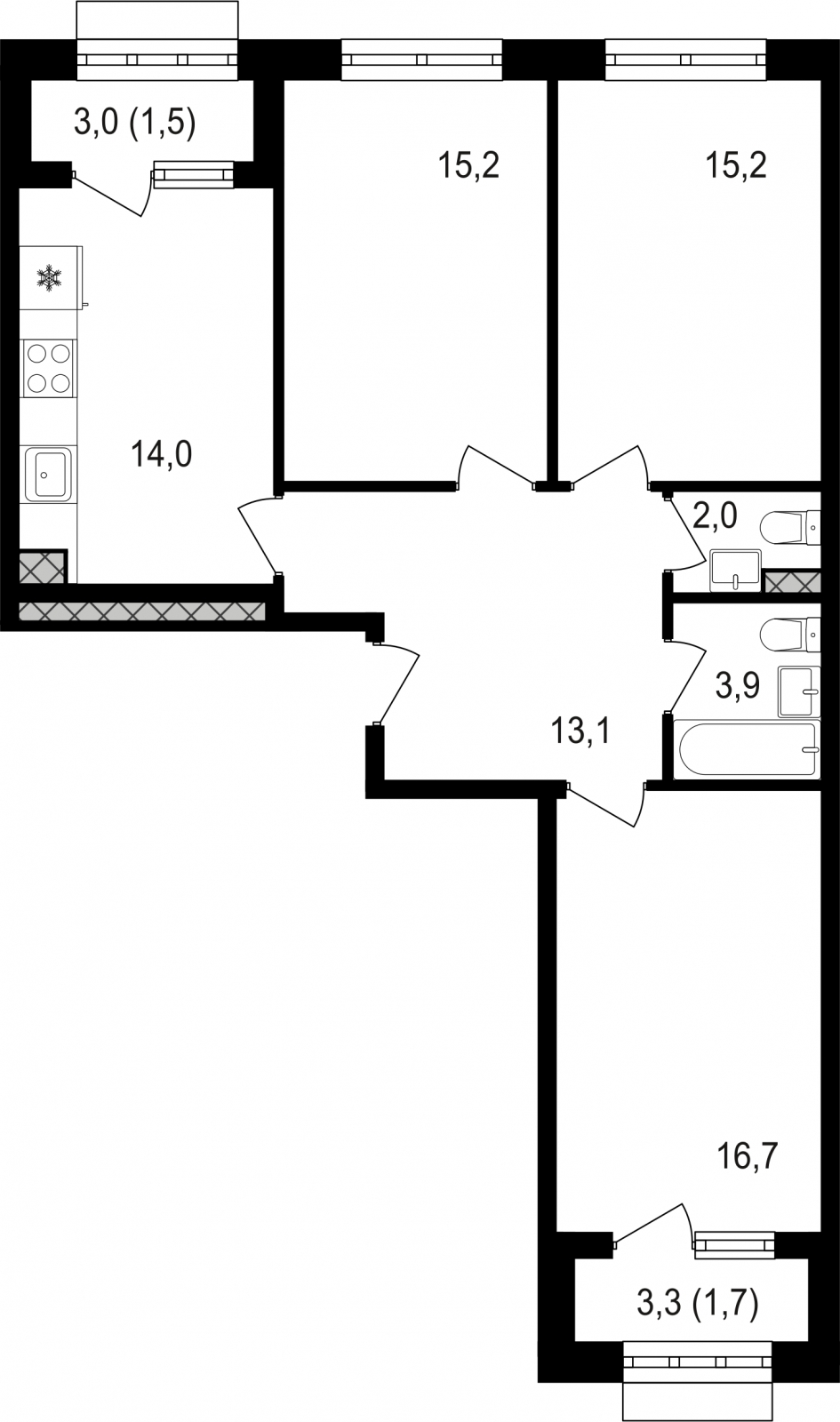 4-комнатная квартира в ЖК SHAGAL на 4 этаже в 6 секции. Сдача в 2 кв. 2024 г.