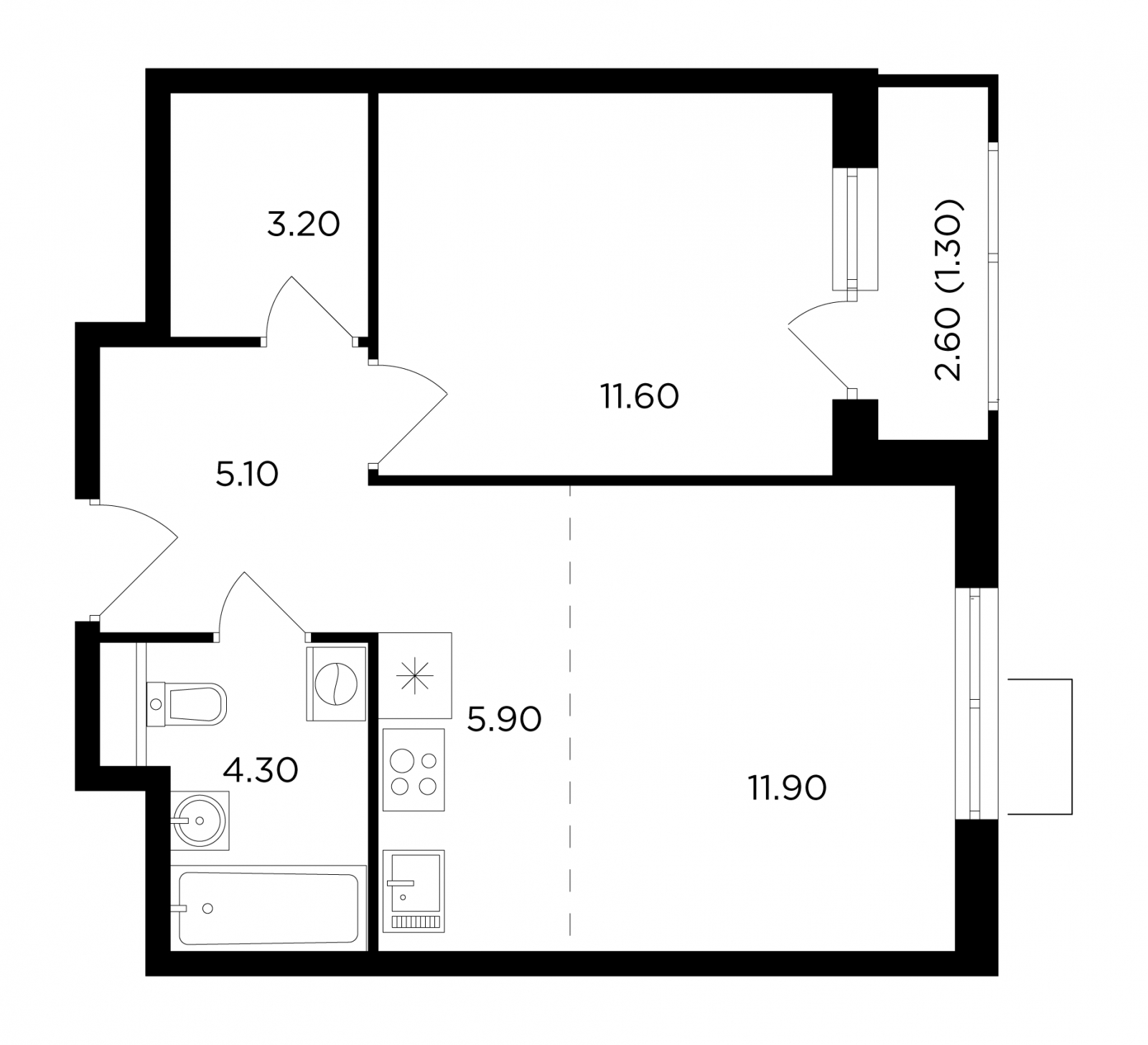 1-комнатная квартира в ЖК Symphony 34 на 46 этаже в 1 секции. Сдача в 2 кв. 2025 г.