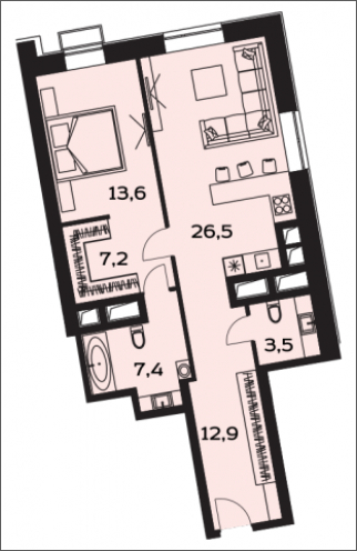3-комнатная квартира с отделкой в ЖК Новые Ватутинки. Центральный на 5 этаже в 3 секции. Сдача в 1 кв. 2024 г.