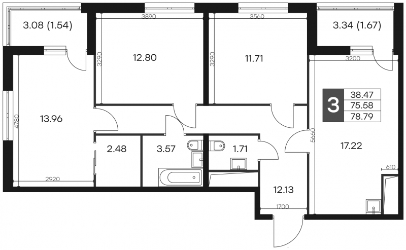 2-комнатная квартира в ЖК Инновация на 2 этаже в 4 секции. Сдача в 2 кв. 2023 г.