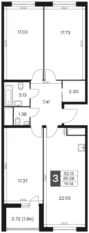 4-комнатная квартира в ЖК Остров на 3 этаже в 1 секции. Сдача в 4 кв. 2023 г.