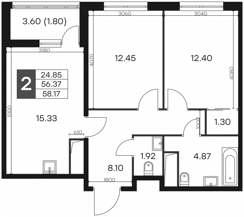 3-комнатная квартира в ЖК Остров на 4 этаже в 7 секции. Сдача в 4 кв. 2024 г.