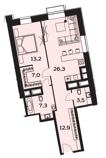 2-комнатная квартира с отделкой в ЖК Новые Ватутинки. Центральный на 6 этаже в 7 секции. Сдача в 1 кв. 2024 г.