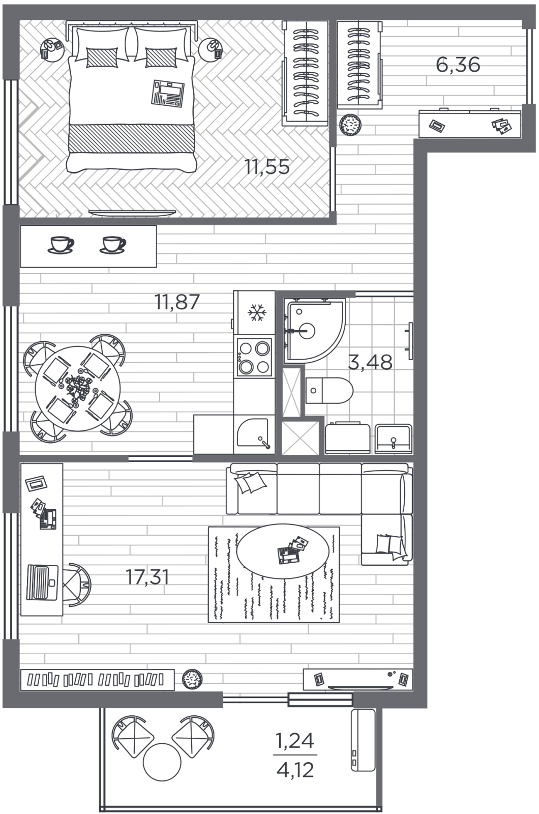 1-комнатная квартира (Студия) с отделкой в ЖК Hide на 4 этаже в 1 секции. Сдача в 1 кв. 2023 г.