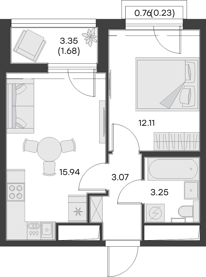 2-комнатная квартира с отделкой в ЖК Hide на 12 этаже в 1 секции. Сдача в 1 кв. 2023 г.