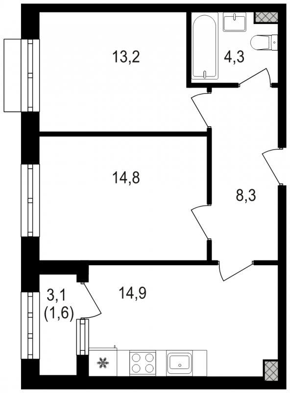 2-комнатная квартира с отделкой в ЖК Сиреневый бульвар на 1 этаже в 6 секции. Сдача в 1 кв. 2024 г.