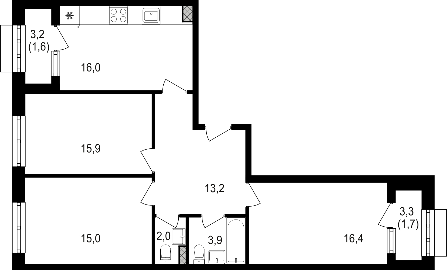 3-комнатная квартира с отделкой в ЖК Golden City на 2 этаже в 3 секции. Сдача в 4 кв. 2022 г.
