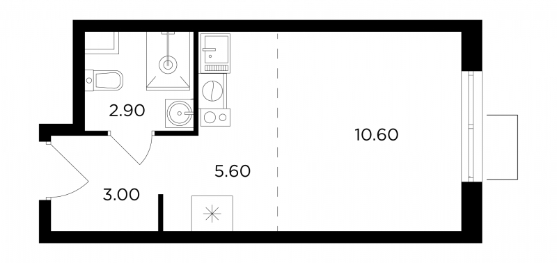 1-комнатная квартира (Студия) в ЖК Миловидное на 2 этаже в 3 секции. Сдача в 1 кв. 2024 г.