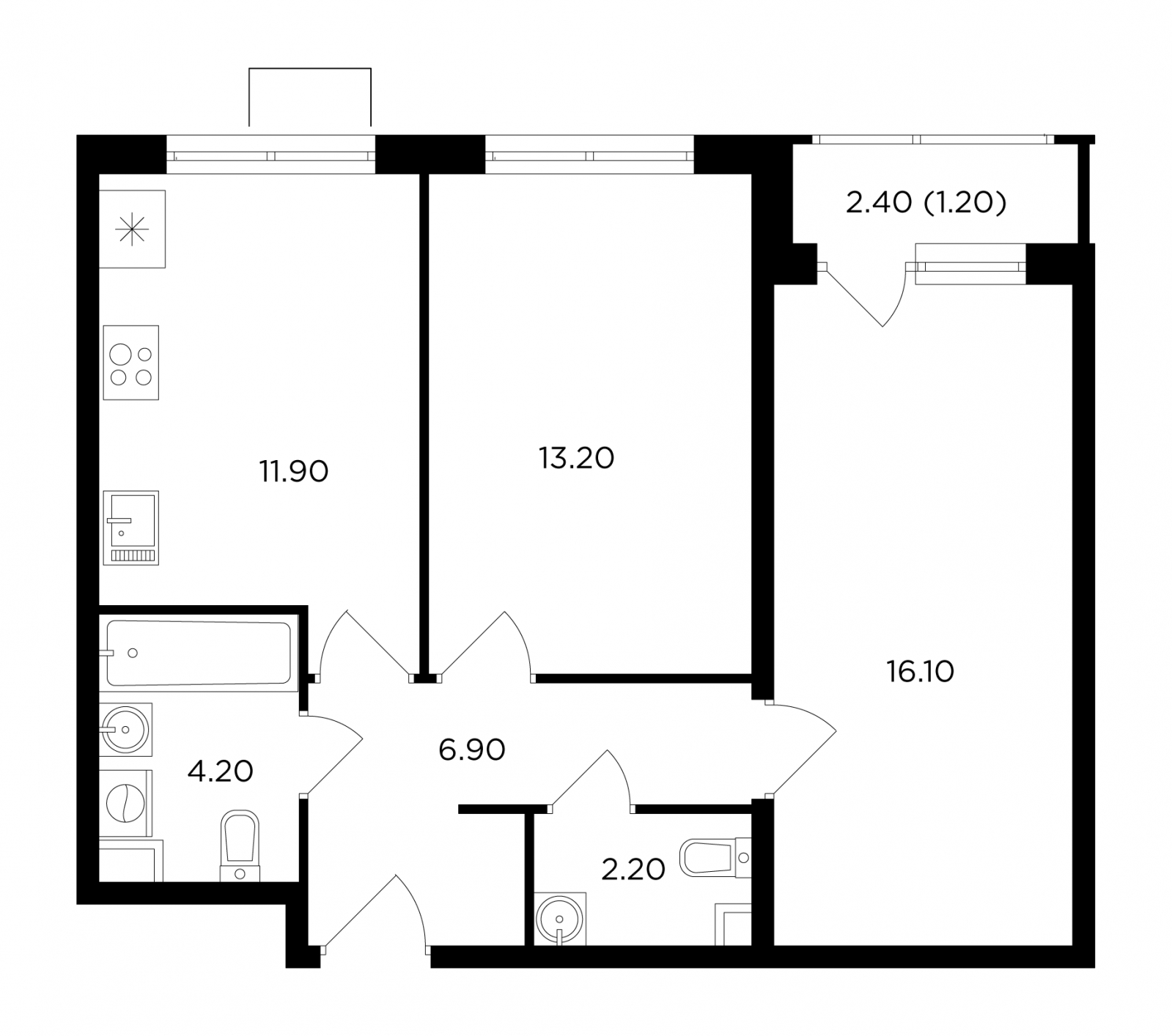 2-комнатная квартира в ЖК Nagatino i-Land на 15 этаже в 1 секции. Сдача в 3 кв. 2025 г.