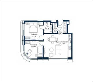1-комнатная квартира в ЖК Symphony 34 на 25 этаже в 1 секции. Сдача в 2 кв. 2025 г.