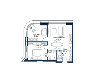1-комнатная квартира в ЖК Symphony 34 на 48 этаже в 1 секции. Сдача в 2 кв. 2025 г.