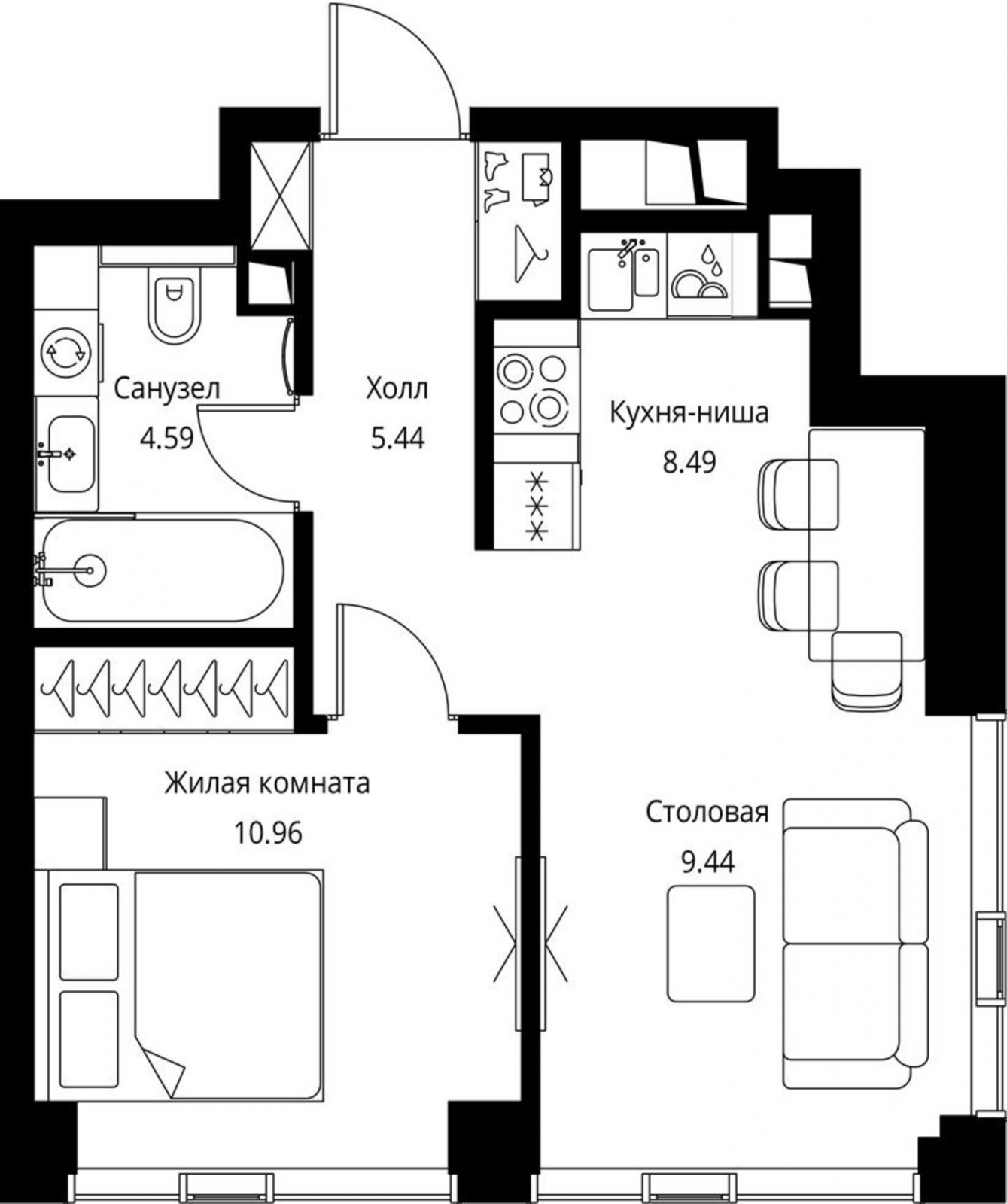 1-комнатная квартира в ЖК Symphony 34 на 36 этаже в 1 секции. Сдача в 2 кв. 2025 г.