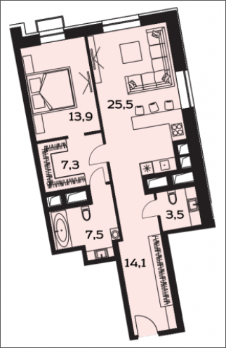 2-комнатная квартира с отделкой в ЖК Новые Ватутинки. Центральный на 8 этаже в 8 секции. Сдача в 1 кв. 2024 г.