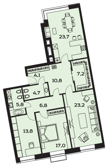 3-комнатная квартира с отделкой в ЖК Новые Ватутинки. Центральный на 6 этаже в 5 секции. Сдача в 1 кв. 2024 г.
