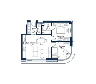 3-комнатная квартира в ЖК Symphony 34 на 13 этаже в 1 секции. Сдача в 2 кв. 2025 г.