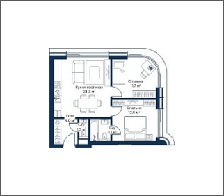 1-комнатная квартира в ЖК Symphony 34 на 8 этаже в 1 секции. Сдача в 2 кв. 2025 г.