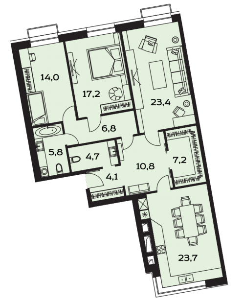 3-комнатная квартира с отделкой в ЖК Новые Ватутинки. Центральный на 5 этаже в 5 секции. Сдача в 1 кв. 2024 г.