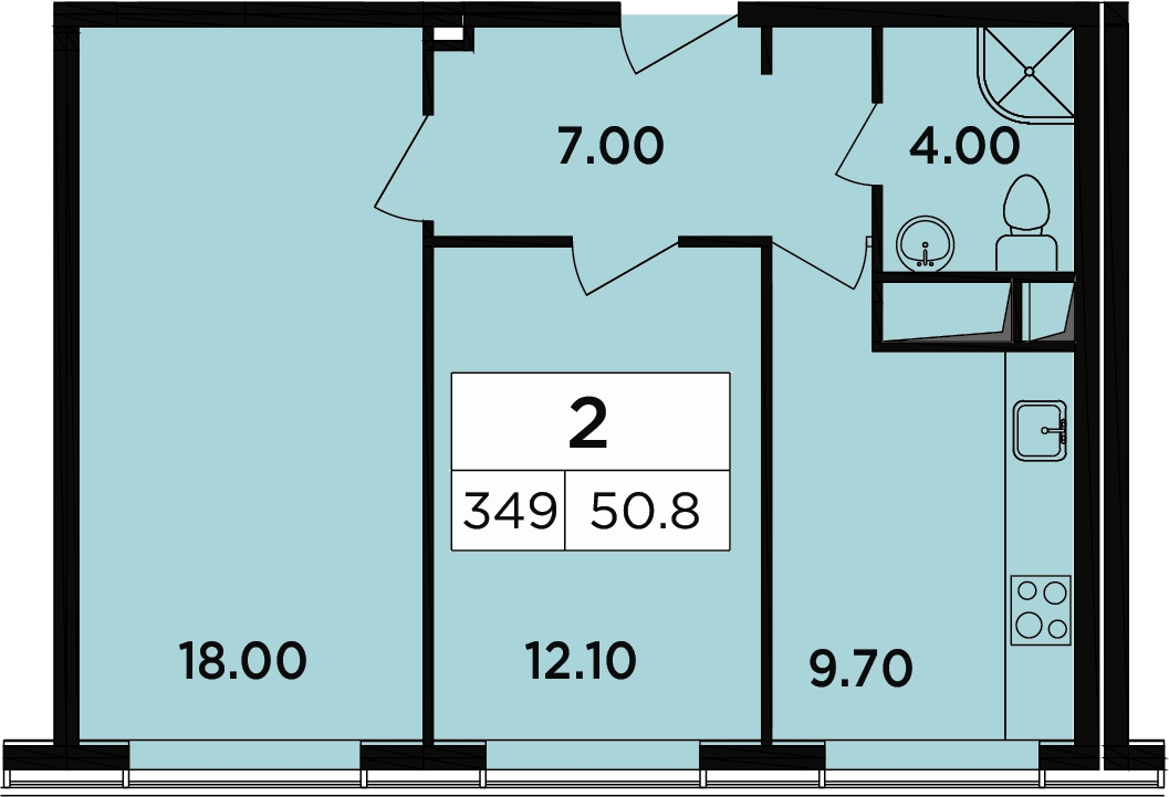 2-комнатная квартира с отделкой в ЖК Легендарный Квартал на Березовой  аллее на 17 этаже в 2 секции. Сдача в 3 кв. 2019 г.