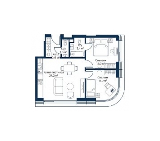 1-комнатная квартира (Студия) в ЖК Бунинские кварталы на 3 этаже в 5 секции. Сдача в 2 кв. 2026 г.