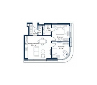 1-комнатная квартира в ЖК Symphony 34 на 19 этаже в 1 секции. Сдача в 2 кв. 2025 г.