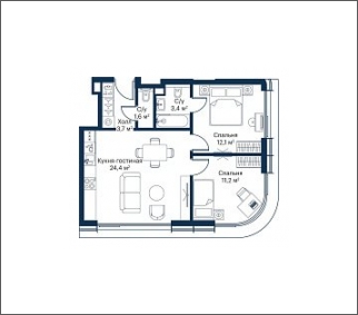 2-комнатная квартира с отделкой в ЖК Symphony 34 на 8 этаже в 1 секции. Сдача в 2 кв. 2025 г.