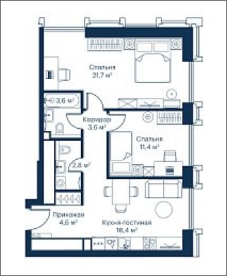 1-комнатная квартира в ЖК Бунинские кварталы на 2 этаже в 6 секции. Сдача в 2 кв. 2026 г.