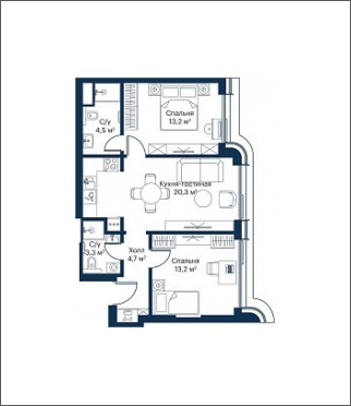 1-комнатная квартира с отделкой в ЖК Symphony 34 на 11 этаже в 1 секции. Сдача в 2 кв. 2025 г.