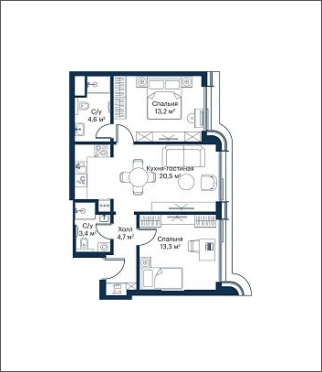 2-комнатная квартира с отделкой в ЖК City Bay на 29 этаже в 1 секции. Сдача в 4 кв. 2023 г.
