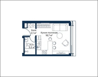 1-комнатная квартира с отделкой в ЖК Symphony 34 на 18 этаже в 1 секции. Сдача в 2 кв. 2025 г.