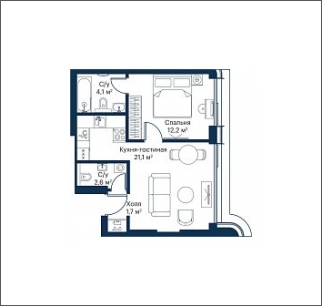 1-комнатная квартира в ЖК Бунинские кварталы на 8 этаже в 6 секции. Сдача в 2 кв. 2026 г.