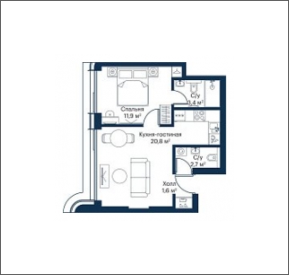 1-комнатная квартира (Студия) в ЖК Friends на 24 этаже в 1 секции. Сдача в 1 кв. 2024 г.