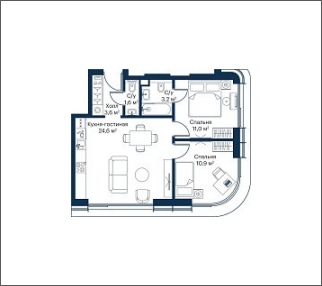 2-комнатная квартира с отделкой в ЖК Тринити-2 на 3 этаже в 4 секции. Сдача в 3 кв. 2023 г.