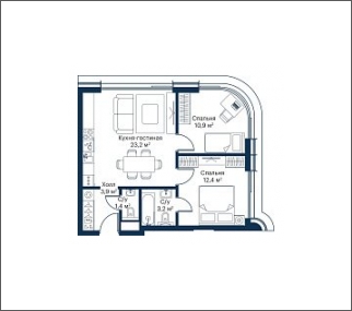1-комнатная квартира с отделкой в ЖК Symphony 34 на 35 этаже в 1 секции. Сдача в 2 кв. 2025 г.