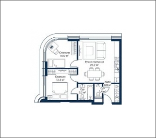 2-комнатная квартира в ЖК Бунинские кварталы на 3 этаже в 7 секции. Сдача в 2 кв. 2026 г.