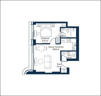 1-комнатная квартира (Студия) с отделкой в ЖК City Bay на 19 этаже в 1 секции. Сдача в 3 кв. 2026 г.