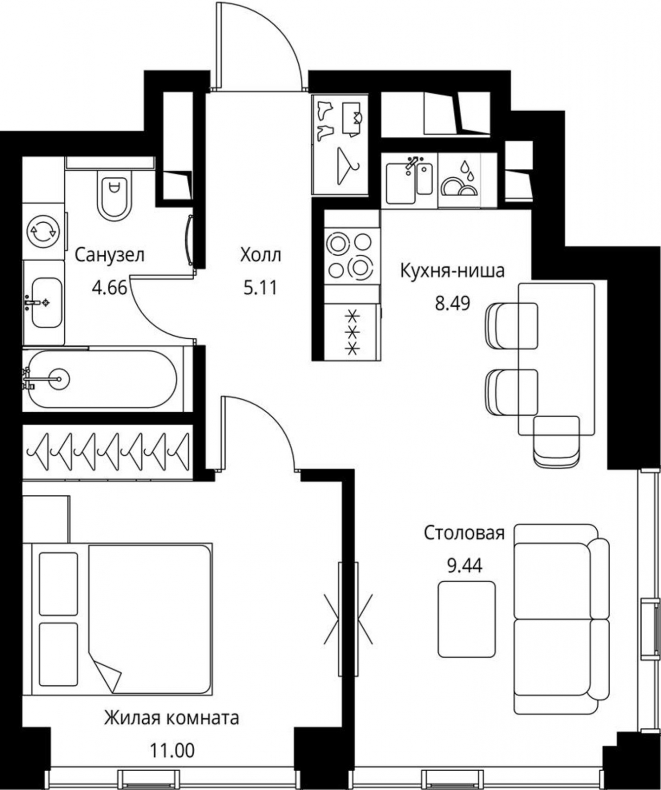 1-комнатная квартира с отделкой в ЖК City Bay на 30 этаже в 1 секции. Сдача в 4 кв. 2023 г.
