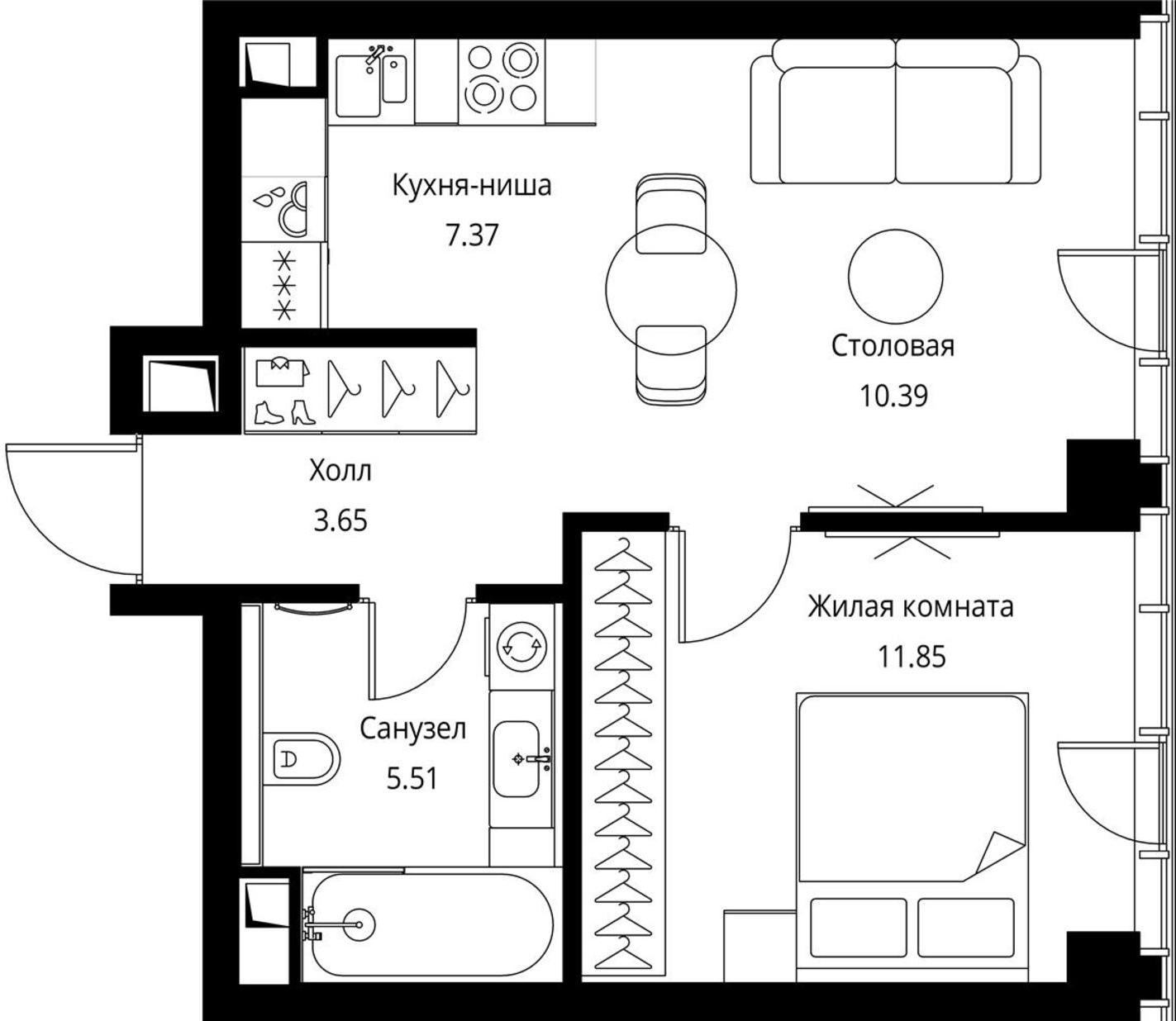 1-комнатная квартира (Студия) в ЖК Friends на 8 этаже в 1 секции. Сдача в 1 кв. 2024 г.
