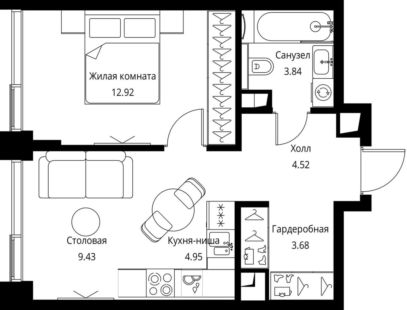 2-комнатная квартира в ЖК Symphony 34 на 12 этаже в 1 секции. Сдача в 2 кв. 2025 г.
