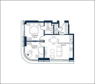 2-комнатная квартира в ЖК Михалковский на 18 этаже в 4 секции. Сдача в 3 кв. 2024 г.