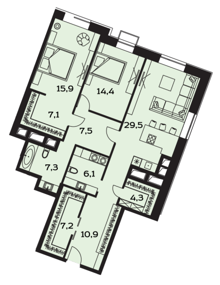 3-комнатная квартира в ЖК Лайм на 16 этаже в 3 секции. Дом сдан.