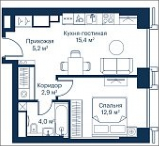 1-комнатная квартира в ЖК Symphony 34 на 11 этаже в 1 секции. Сдача в 2 кв. 2025 г.