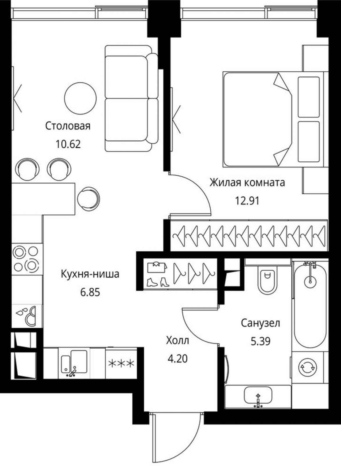1-комнатная квартира в ЖК Михалковский на 4 этаже в 1 секции. Сдача в 3 кв. 2024 г.