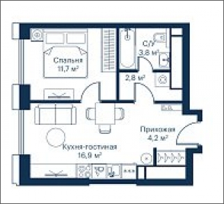 1-комнатная квартира (Студия) в ЖК Friends на 9 этаже в 1 секции. Сдача в 1 кв. 2024 г.