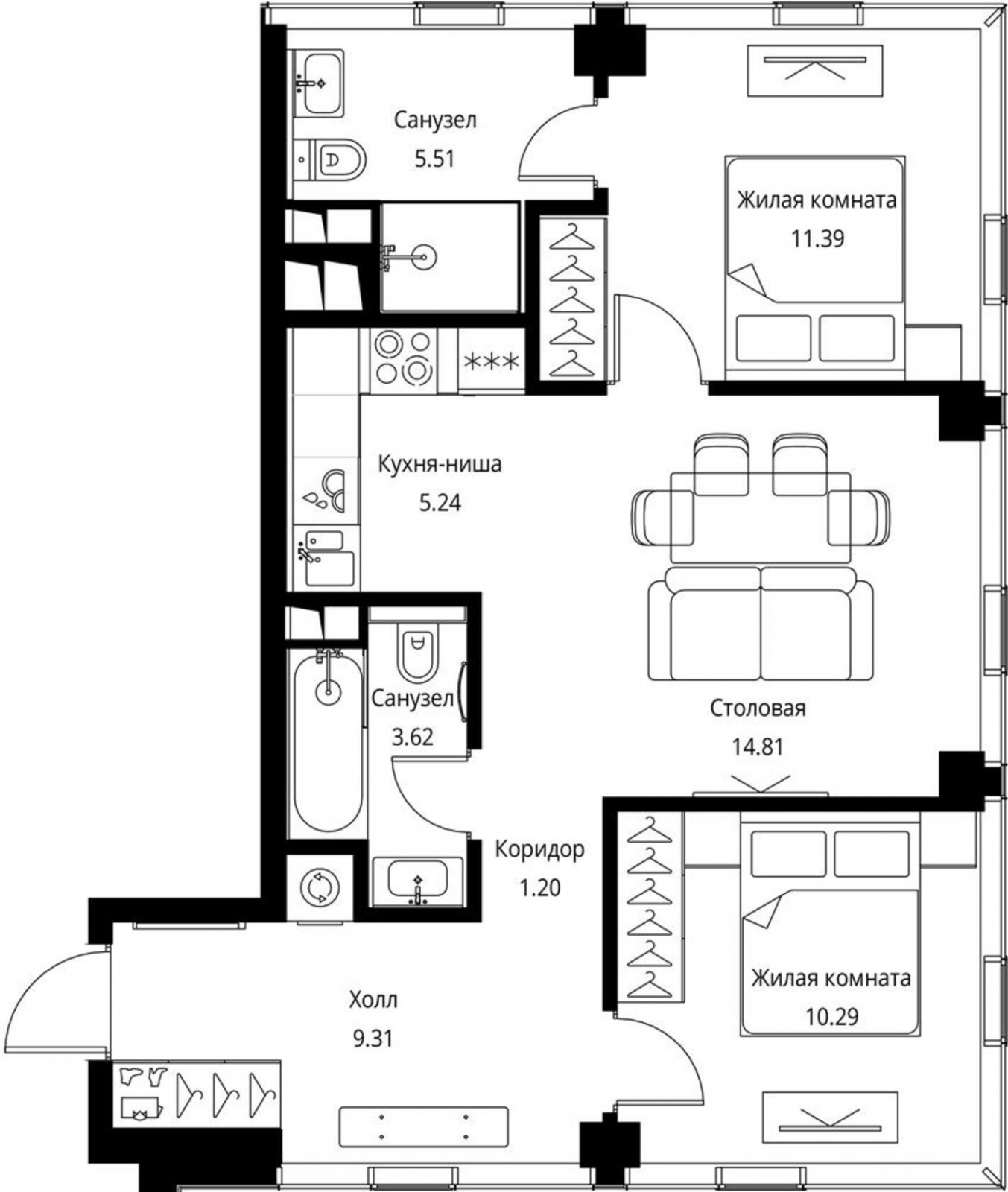 1-комнатная квартира с отделкой в ЖК City Bay на 46 этаже в 1 секции. Сдача в 4 кв. 2023 г.