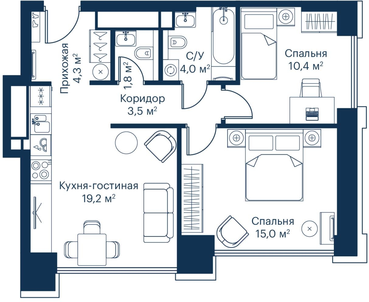 1-комнатная квартира в ЖК Михалковский на 6 этаже в 1 секции. Сдача в 3 кв. 2024 г.